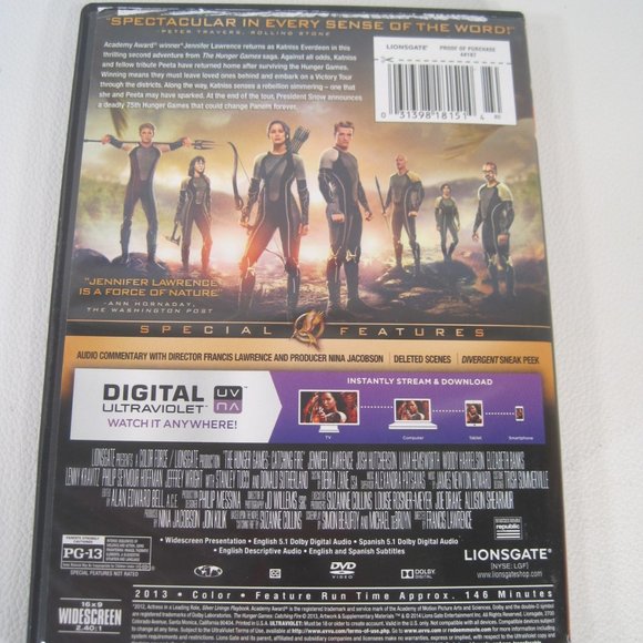The Hunger Games: Catching Fire (DVD, 2014) No Digital Copy (Jennifer Lawrence) - Picture 2 of 5